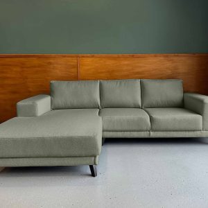Kleine olijf groene hoekbank aanbieding grof geweven stof olijfgroen Olive Camo links