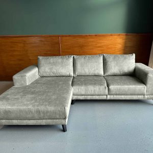 Kleine witte hoekbank aanbieding Velvet Velours Fluweel Platinum White links