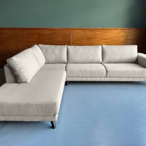 Ruime hoekbank creme Drachten fijn geweven stof cremekleur Lykos Cream links