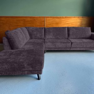 Teddy Boucle stof zwarte grote hoekbank Jet Black links aanbieding Groningen