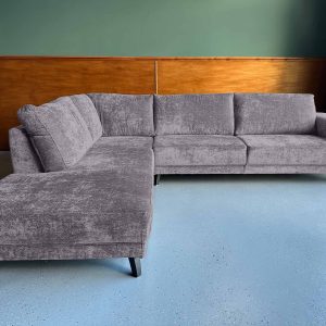 Teddystof grijze ruime hoekbank Drachten Boucle stof Argent Grey links