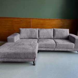 Teddystof hoekbank Drachten Boucle stof Argent Grey links