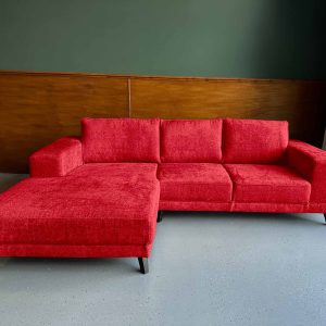 Teddystof hoekbank compact Flame Red rode hoek bank links