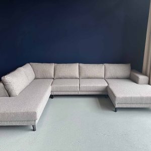 U bank grijs Graniet kleur grijze geweven stof Granite Grey links