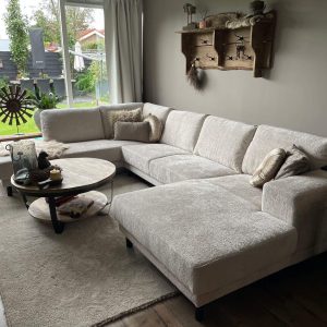 U-bank Franeker - Bouclé Teddystof hoekbank - Timberwolf Cream - klant foto