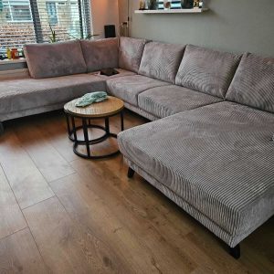U-bank aanbieding Dokkum hoekbank - Rib stof Corduroy Lincoln Grey - klant foto