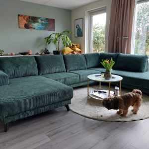 U-bank hoekbank Emmeloord - Corduroy Ribstof Onyx - klant foto