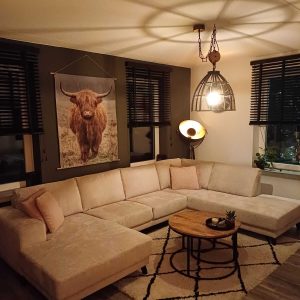 U-bank hoekbank Zwolle - Bouclé Teddystof Timberwolf Cream - klant foto