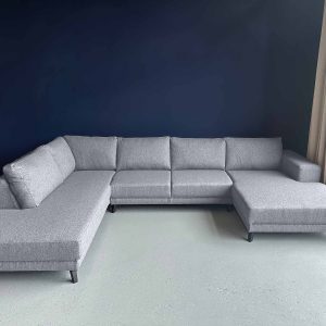 Ruime 6-persoons hoekbank Drachten - Espa Grey links - grijze fijn geweven stof