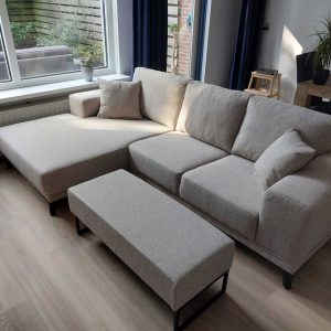Kleine grijze hoekbank van geweven stof - Espa Grey - foto klant