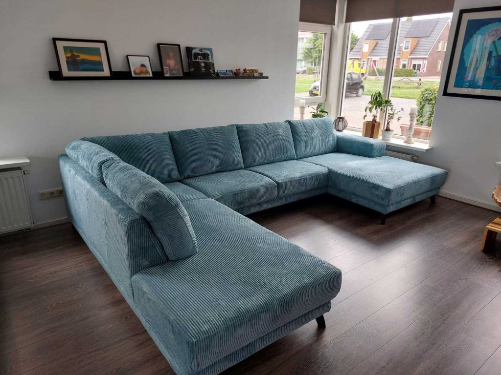 Grijze u bank Ribstof - Wooninspiratie opdoen - Slate Grey - klant foto