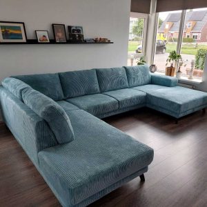 Grijze u bank Ribstof - Wooninspiratie opdoen - Slate Grey - klant foto