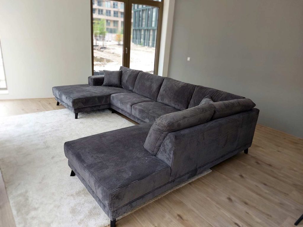 Rib stof u-bank grijs - Woonkamer inspiratie hoekbank - Cool Grey - klant foto