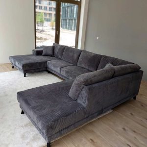 Rib stof u-bank grijs - Woonkamer inspiratie hoekbank - Cool Grey - klant foto