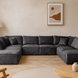 Elementen hoekbank Friesland zwart - velours fluweel - zwarte velvet stof - Pine Black