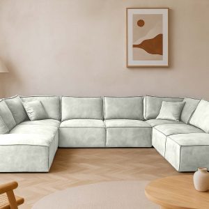 Elementen look U-bank Velvet - Witte grote hoek bank - Platinum White