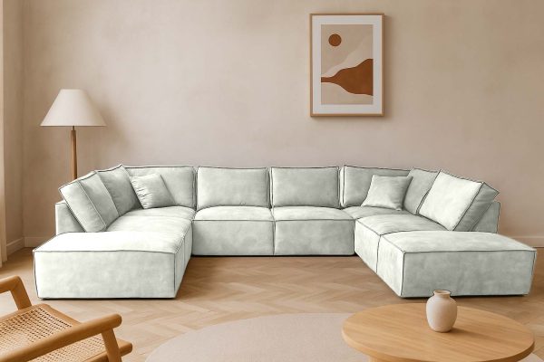 Elementen look U-bank Velvet - Witte grote hoek bank - Platinum White