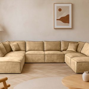 Elementen look U-bank Velvet - Zandkleurige elementen look bank - Cane