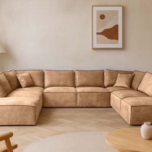 Elementen look U-bank Velvet - Zandkleurige elementenbank - Camel