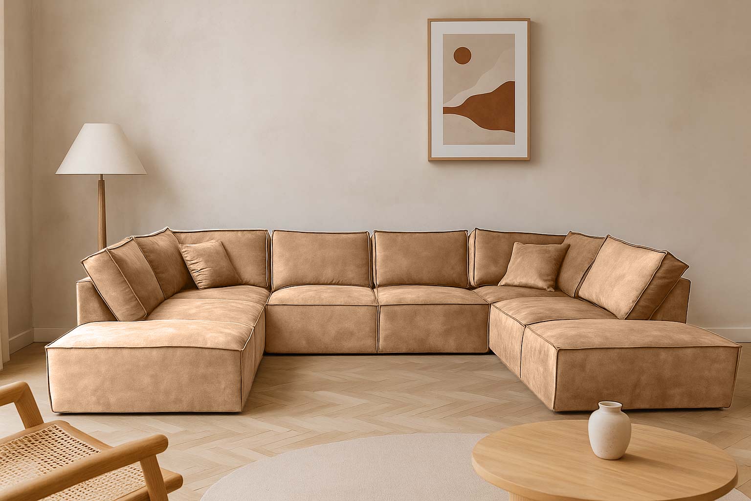 Elementen look U-bank Velvet - Zandkleurige elementenbank - Camel