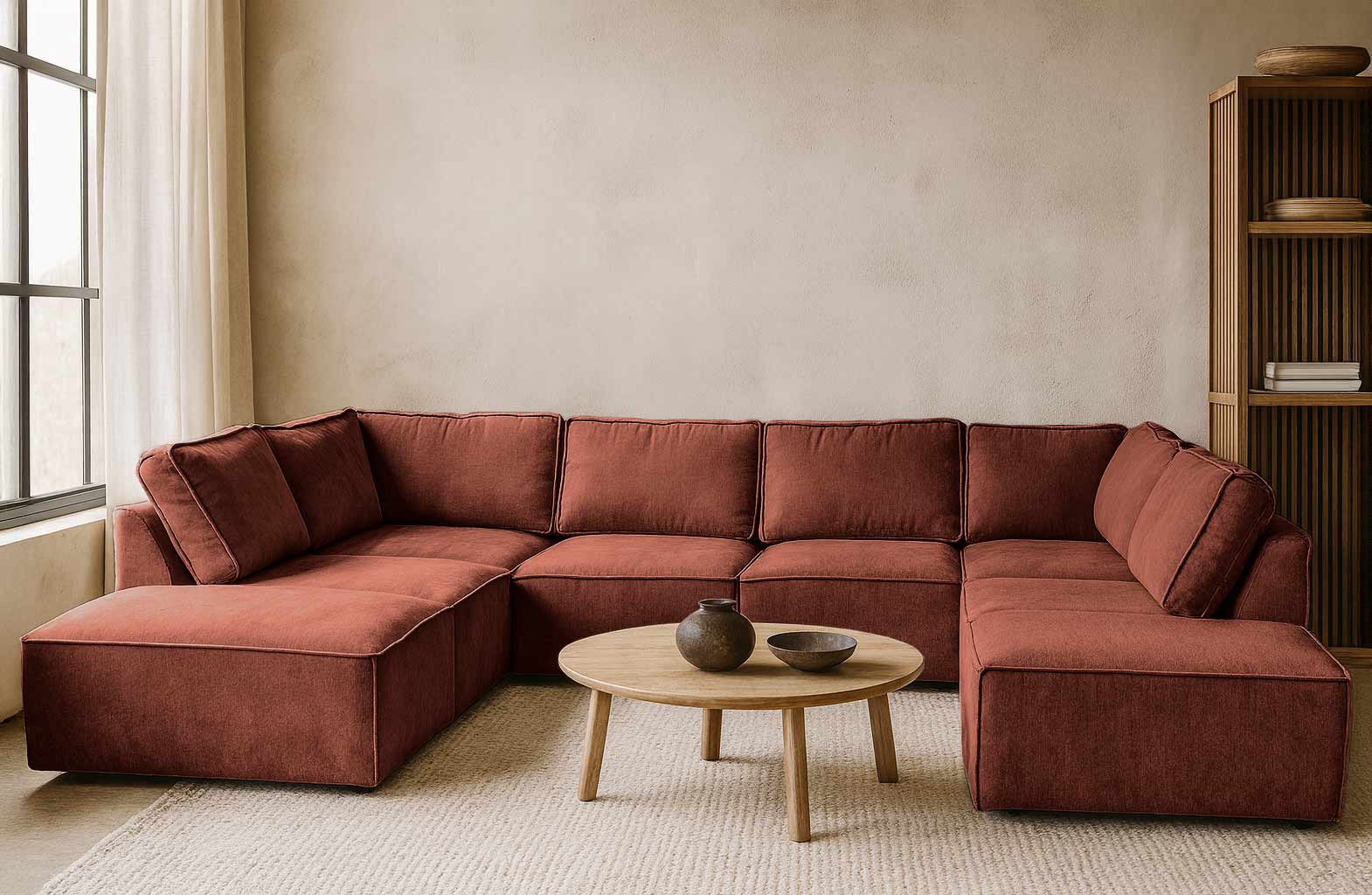 Bruine elementen hoekbank Bouclé Teddy stof - Donker bruin U-bank - Capo Brown