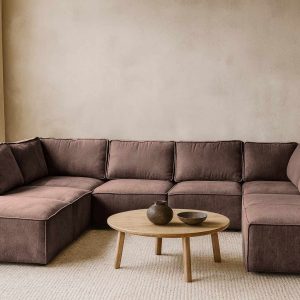 Bruine elementen hoekbank Teddy Bouclé stof - U-bank bruin - Chestnut Brown