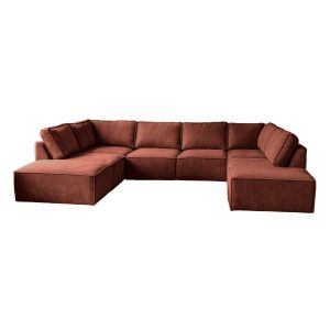 Bruine elementenbank Bouclé stof - Donker bruine Teddy U-bank - Capo Brown