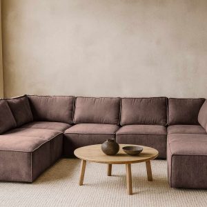 Donker beige elementen hoekbank Teddy Bouclé stof - U-bank - Shadow Beige