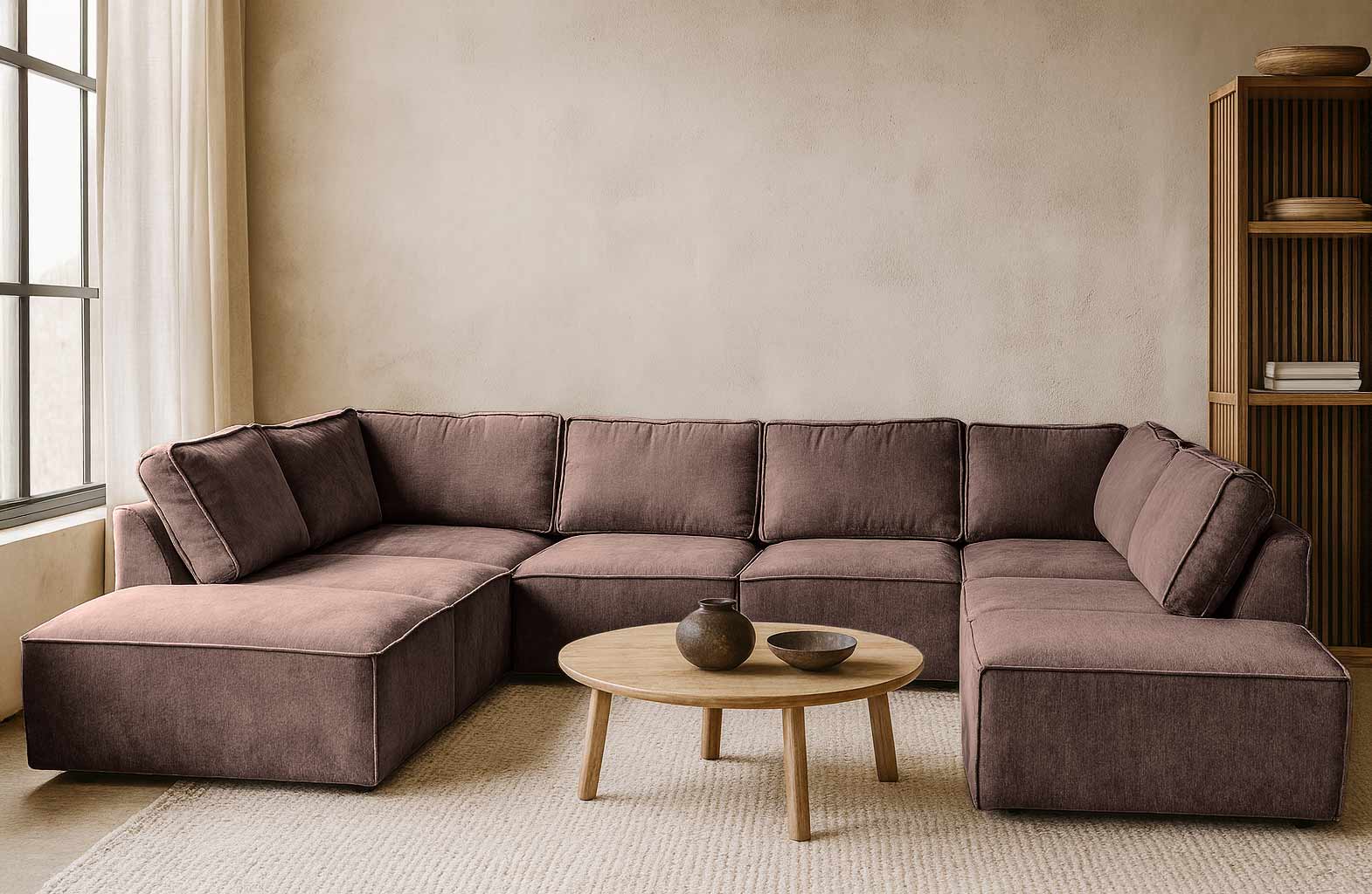 Donker beige elementen hoekbank Teddy Bouclé stof - U-bank - Shadow Beige