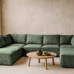 Elementen hoekbank Bouclé Teddy stof - Donker groene U-bank - Dank Jungle Green