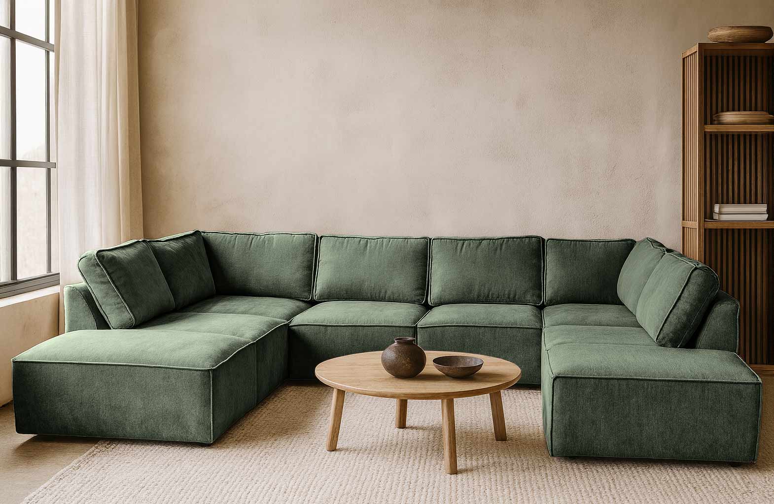 Elementen hoekbank Bouclé Teddy stof - Donker groene U-bank - Dank Jungle Green