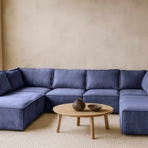 Elementen look U-bank Bouclé Teddy stof - Navy Blue hoekbank kopen