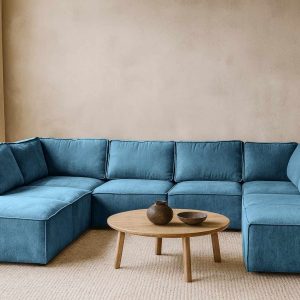 Elementen look U-bank Bouclé Teddy stof - Teal kleur hoekbank - Deep Teal