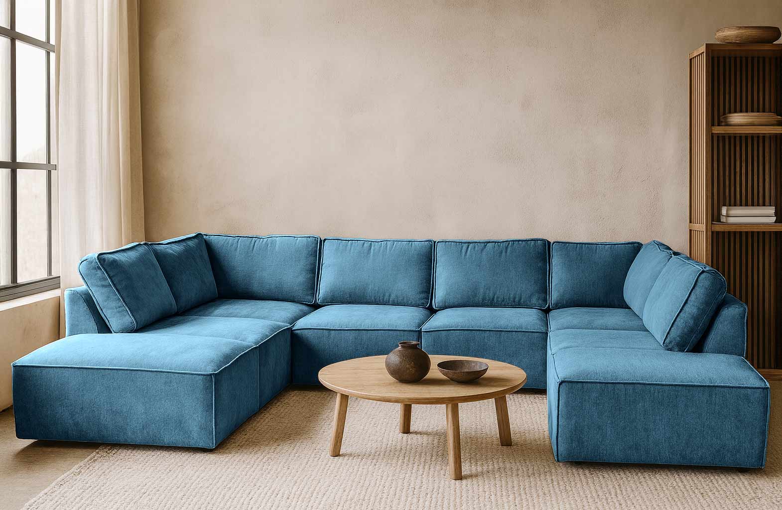 Elementen look U-bank Bouclé Teddy stof - Teal kleur hoekbank - Deep Teal