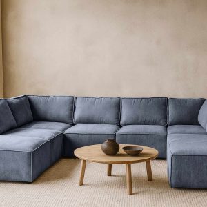 Elementen look U-bank Bouclé stof - Blauw grijze hoek bank - Auro Blue