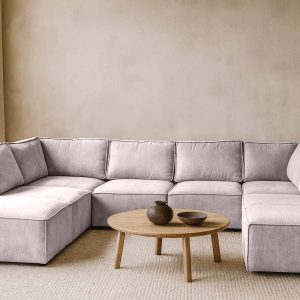 Elementen look U-bank Bouclé stof - Lichte grote hoek bank - Timberwolf Cream