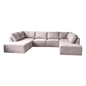 Elementen look U-bank Bouclé stof - Lichte grote hoekbank - Timberwolf Cream