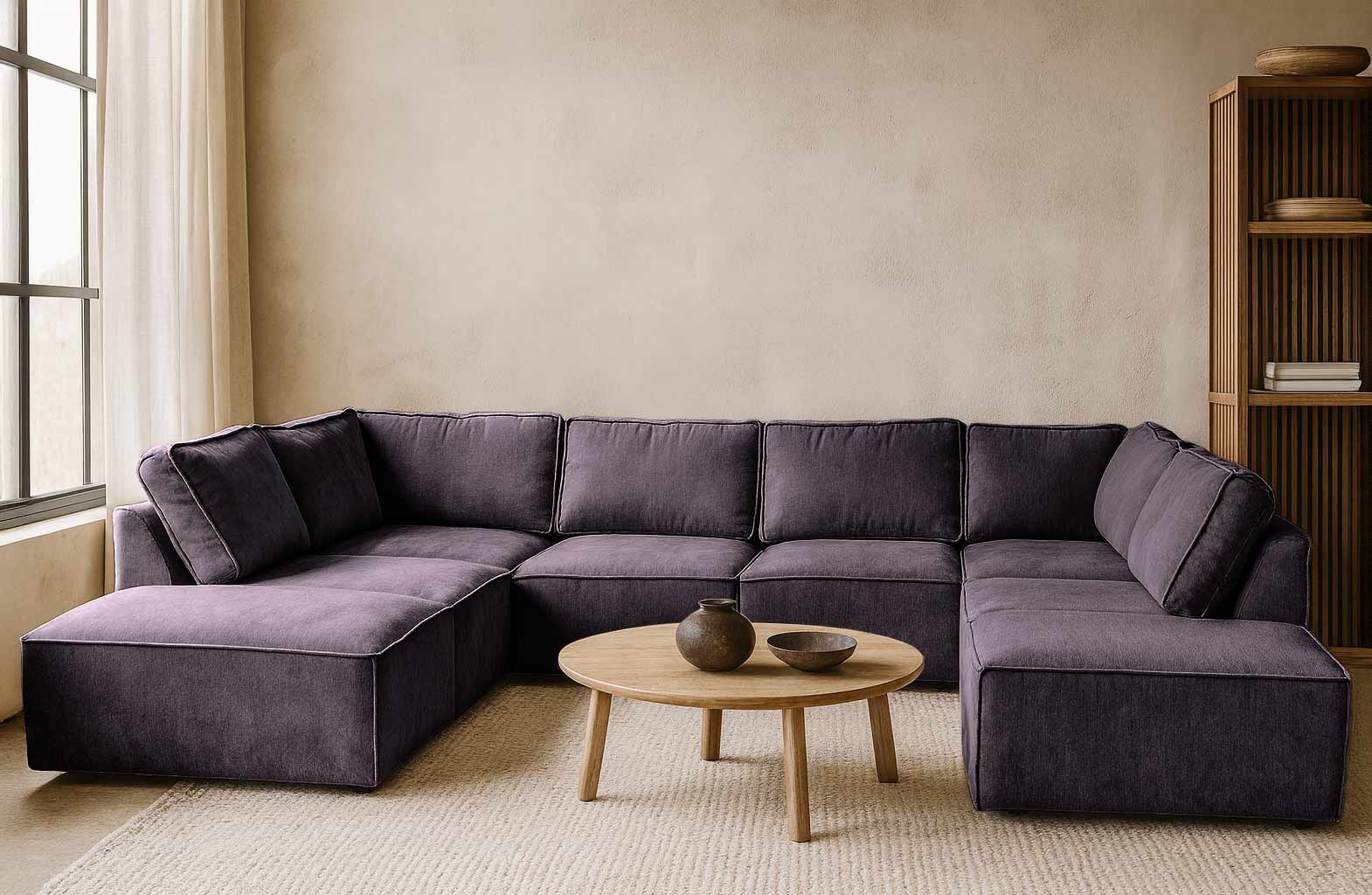 Elementen look U-bank Bouclé stof - zwarte grote hoekbank - Jet Black