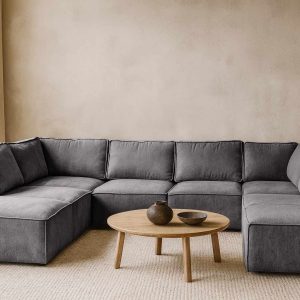 Elementen look U-bank Teddy stof - grijze grote hoekbank - Calm Grey