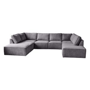 Elementen look U-bank kopen Bouclé stof - Licht grijze grote hoekbank - Argent Grey