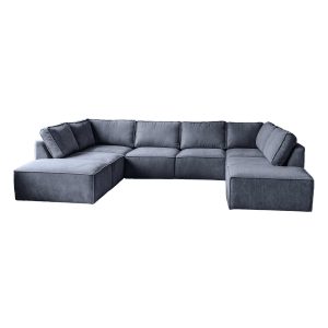 Elementenbank kopen - U-bank Bouclé stof - Blauw grijze hoek bank - Auro Blue