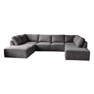 Elementenbank kopen - U-bank Teddy stof - grijze grote hoekbank bouclé - Calm Grey