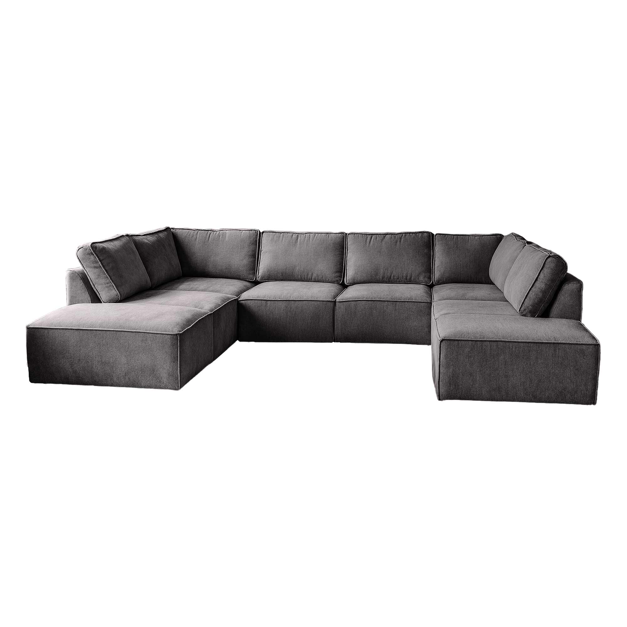 Elementenbank kopen - U-bank Teddy stof - grijze grote hoekbank bouclé - Calm Grey