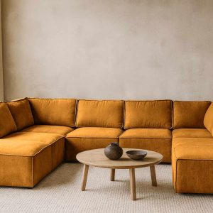 Fel gele elementen hoekbank Bouclé Teddy stof - U-bank geel - Earth Yellow