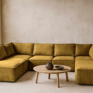 Felgroene elementen hoekbank Bouclé Teddy stof - Fel groen U-bank - Panto Green