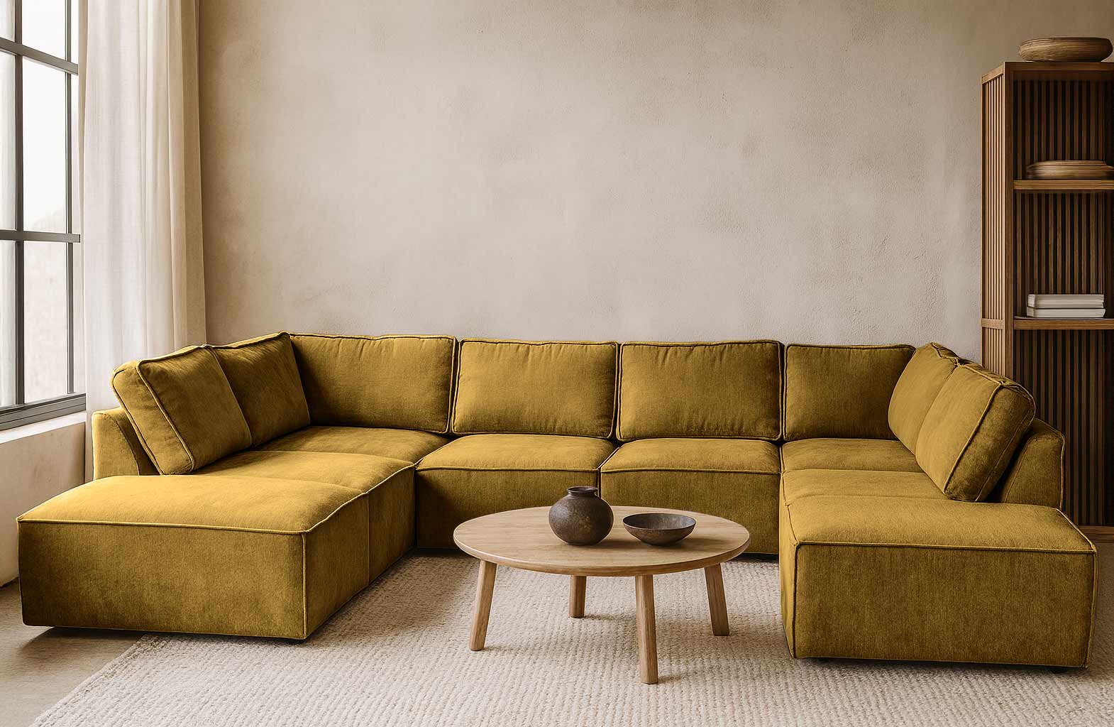 Felgroene elementen hoekbank Bouclé Teddy stof - Fel groen U-bank - Panto Green