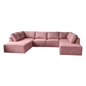 Roze elementen hoekbank Bouclé stof - Roze U bank Teddy - Rosy Pink
