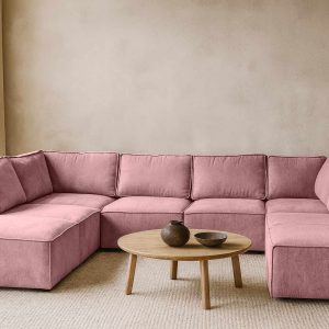 Roze elementen hoekbank Teddy Bouclé stof - Roze U-bank - Rosy Pink